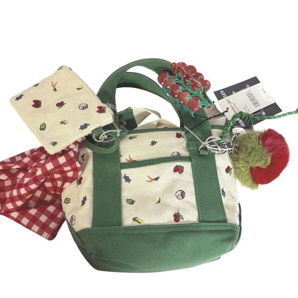Madden Girl Green Mini Tote Bag Vegetable Embroidery Crossbody MG254268 NWT